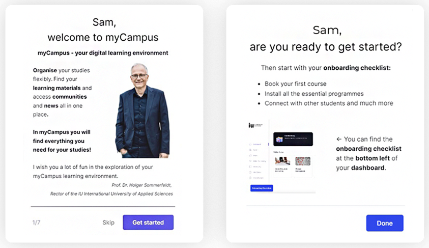 Personalized welcome to the student portal